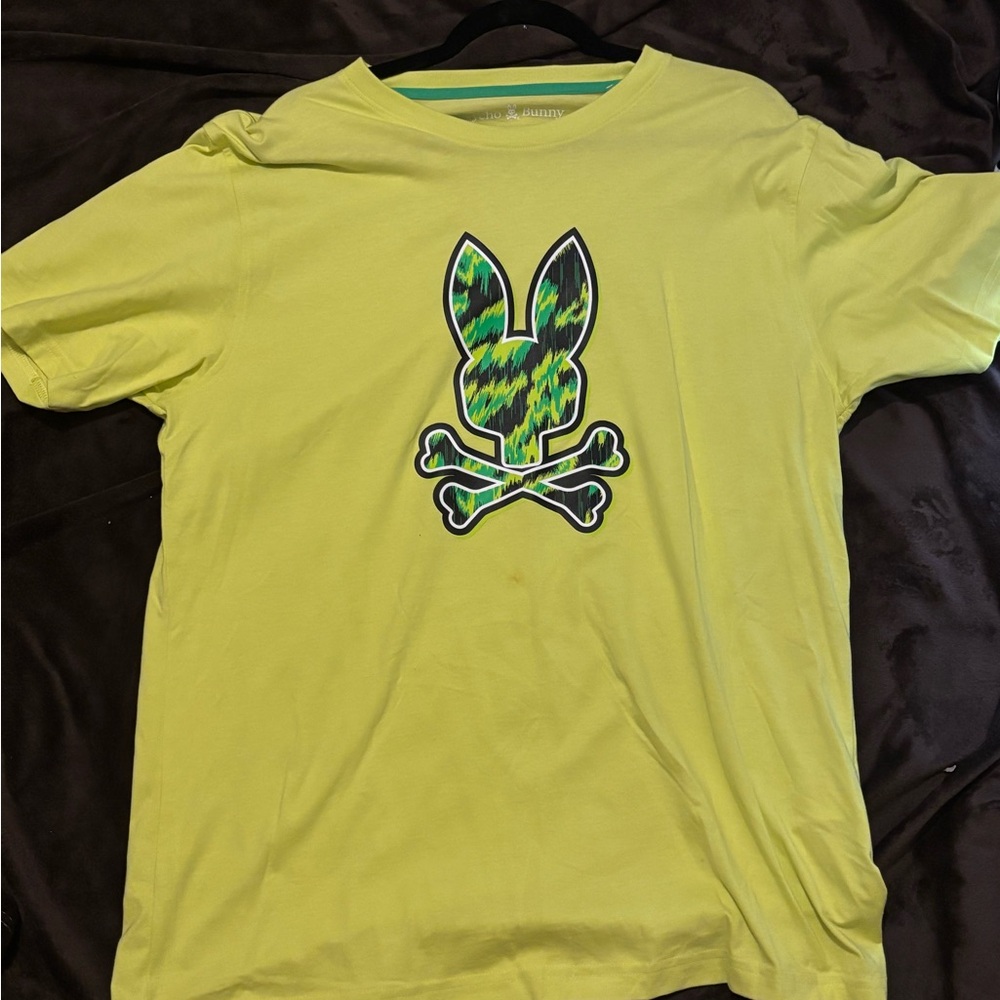 Psycho Bunny Neon Lime Short Sleeve Tee with Camo Bunny Logo